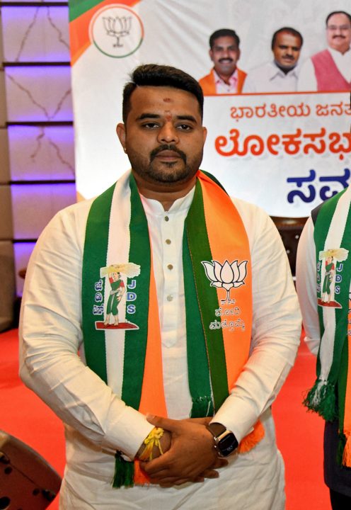 FILE PHOTO: Prajwal Revanna attends a meeting to form an alliance with India's ruling Bharatiya Janata Party, in Bengaluru