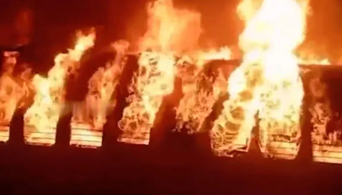 fire in train